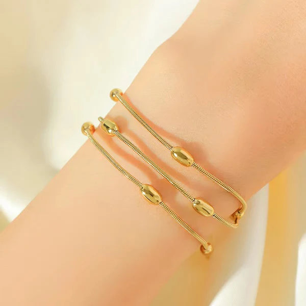 Gold Plated Stainless Steel Anti Tarnish Layered Necklace Bracelet Combo for Women