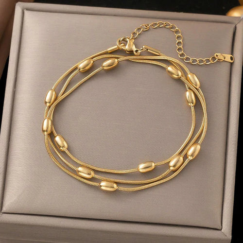 Gold Plated Stainless Steel Anti Tarnish Layered Necklace Bracelet Combo for Women