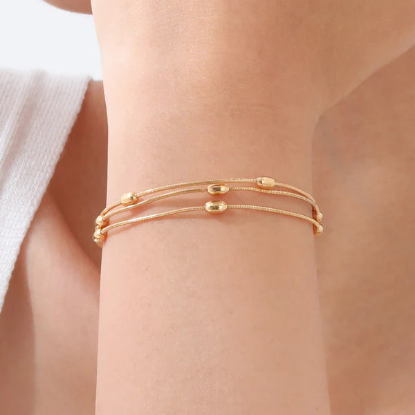 Gold Plated Stainless Steel Anti Tarnish Layered Necklace Bracelet Combo for Women