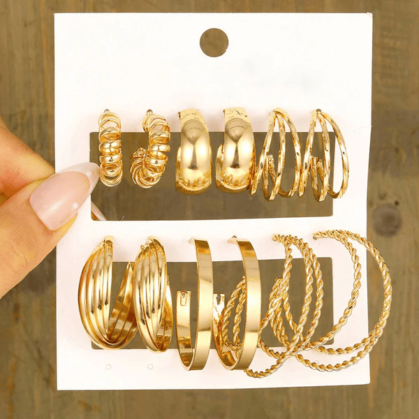 Gold Plated Contemporary Pack of 6 Hoop Earrings Combo For Women
