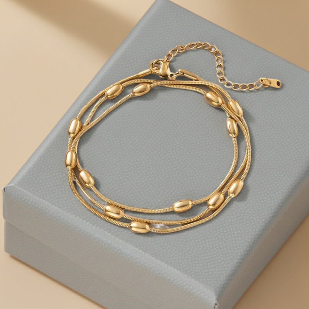 Gold Plated Stainless Steel Anti Tarnish Layered Necklace Bracelet Combo for Women